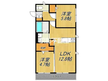 GUCCIフィールドII(2LDK/1階)の間取り写真