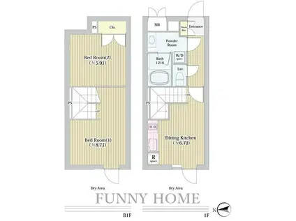 ラペルラ世田谷赤堤(2DK/B1階)の間取り写真