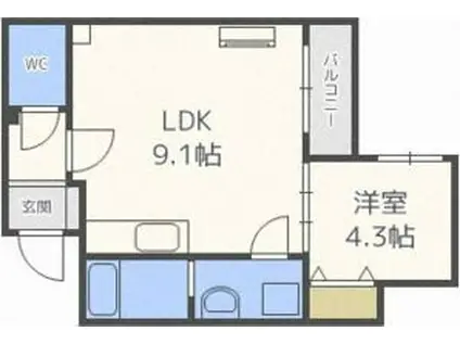 ぴりか北大前(1LDK/2階)の間取り写真