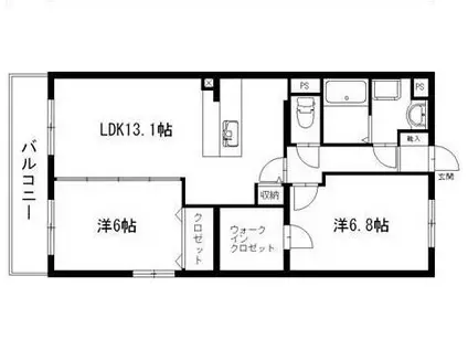 オレンジヒルズ(2LDK/1階)の間取り写真