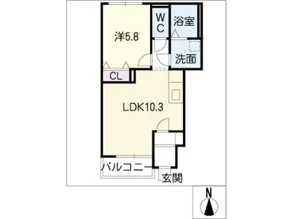 WITH(1LDK/1階)の間取り写真
