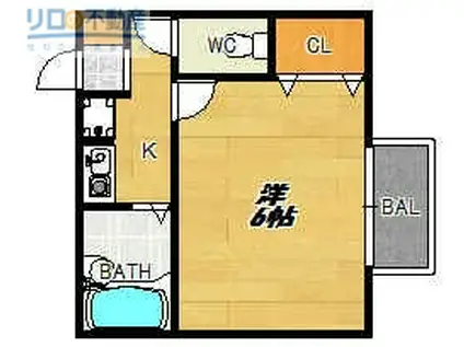 クオリティ宝塚(1K/2階)の間取り写真