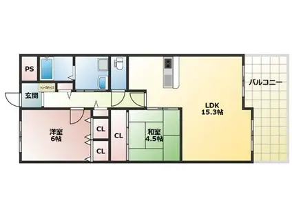 ライオンズマンション姫路西今宿(2LDK/3階)の間取り写真