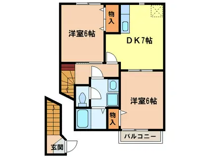 ローズ・クロス西館(2DK/1階)の間取り写真