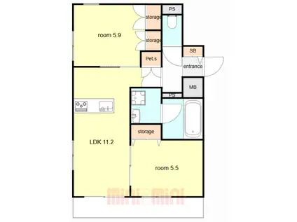灘区篠原中町2丁目ヘーベルメゾン(2LDK/1階)の間取り写真