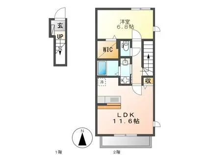 アンジュール(1LDK/2階)の間取り写真