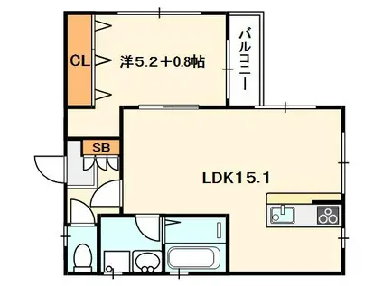 プレミアム長尾西町(1LDK/2階)の間取り写真