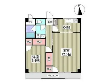 グランドハイツ(2K/2階)の間取り写真