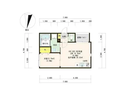 ハーモニーテラス笠寺町姥子(1LDK/3階)の間取り写真