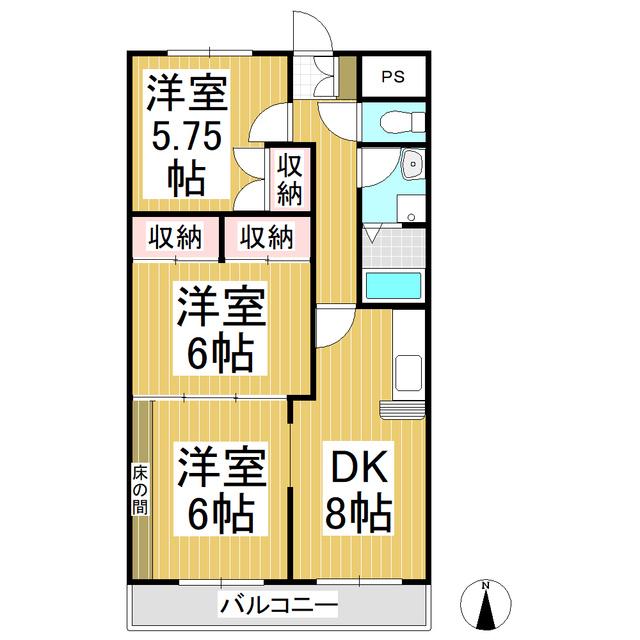 神科グランドマンション(3DK/4階)の間取り写真