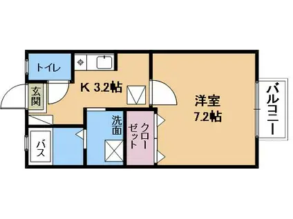 プリシェールキャッスルA棟(1K/2階)の間取り写真