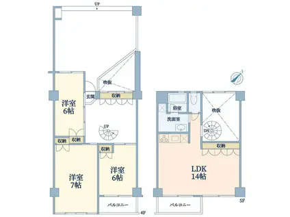 国立 THE α(3LDK/4階)の間取り写真