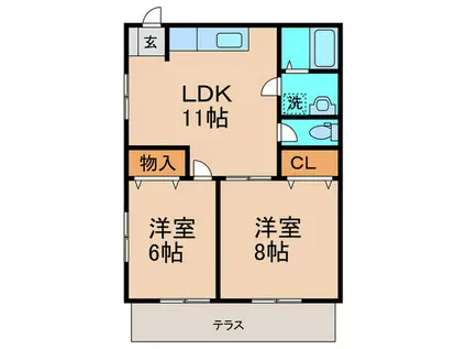 サーフサイドビル海老津(2LDK/1階)の間取り写真