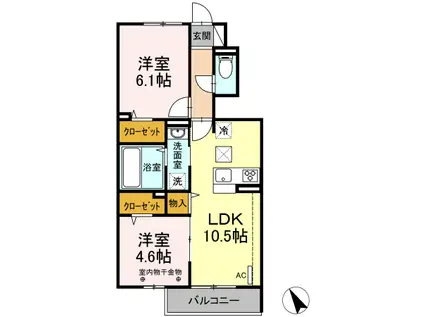 COZY長者原西 B棟(2LDK/1階)の間取り写真