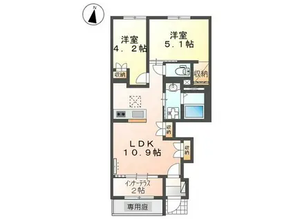 リヴィエール(2LDK/1階)の間取り写真