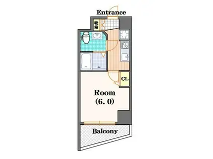 エステムプラザ難波ウエストリバークロス(1K/14階)の間取り写真