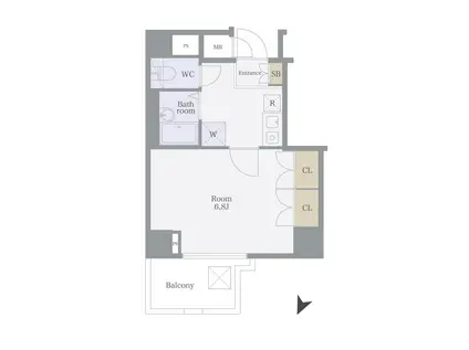 ヴェルト日本橋(1K/8階)の間取り写真