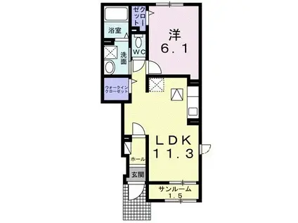 ブリリアント KII(1LDK/1階)の間取り写真