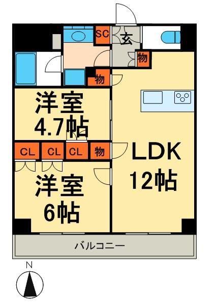 パークハビオ秋葉原(2LDK/8階)の間取り写真