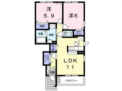 メゾンフローラII(2LDK/1階)の間取り写真