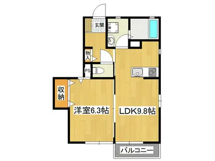 ブバルディアA棟(1LDK/1階)の間取り写真