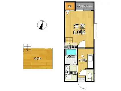 エトワール白壁(1K/2階)の間取り写真