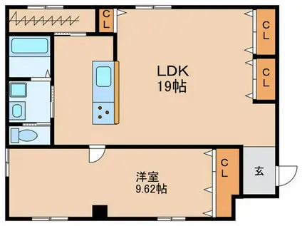 ル・シェル北巽(1LDK/2階)の間取り写真