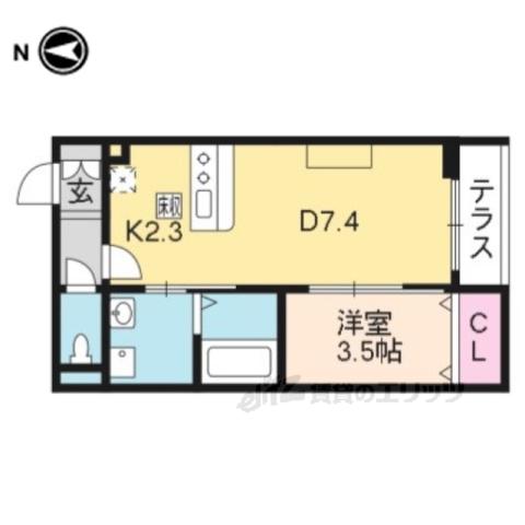 ラシーネ五條(1LDK/2階)の間取り写真