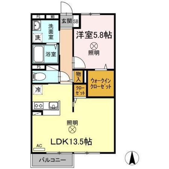 トリヴァンベール・鷹取(1LDK/2階)の間取り写真