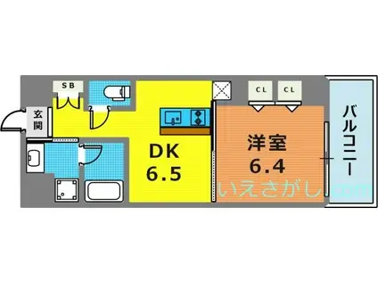 プレジール三ノ宮II(1DK/3階)の間取り写真