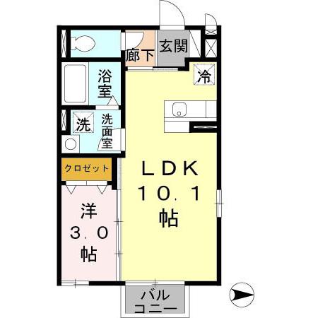 ヒルズ 羽衣(1DK/2階)の間取り写真