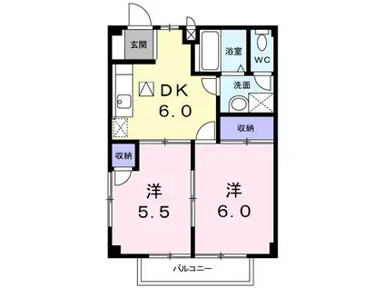 リバーサイドスクェアB(2DK/1階)の間取り写真