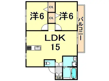 グリーンヒル(2LDK/2階)の間取り写真