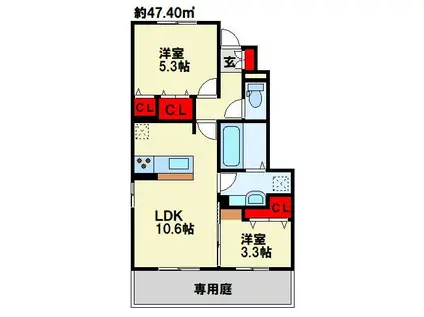 タウンコートカレラV(2LDK/1階)の間取り写真