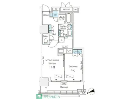 ロイヤルパークス品川(1LDK/15階)の間取り写真
