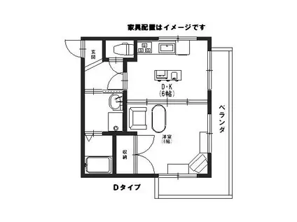 テアトリーノ長岡京(1DK/2階)の間取り写真