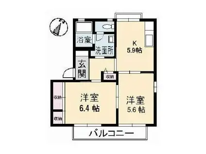 ビックイースト II A(2K/2階)の間取り写真