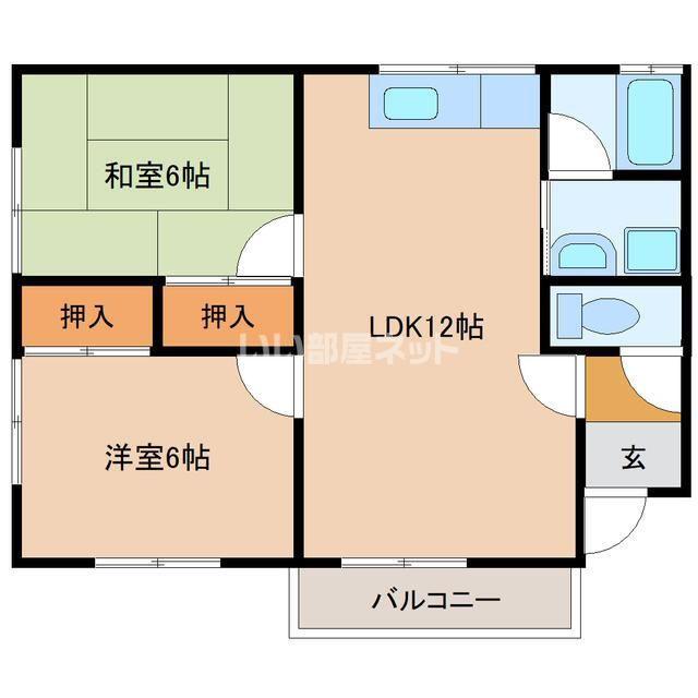 聖ハイツ第2(2LDK/2階)の間取り写真