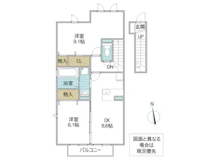 ファセリアB(2DK/2階)の間取り写真