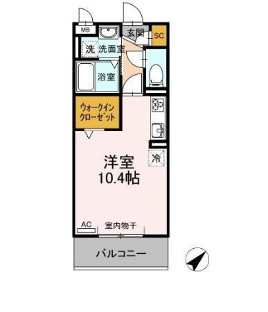 マルベリー(ワンルーム/2階)の間取り写真