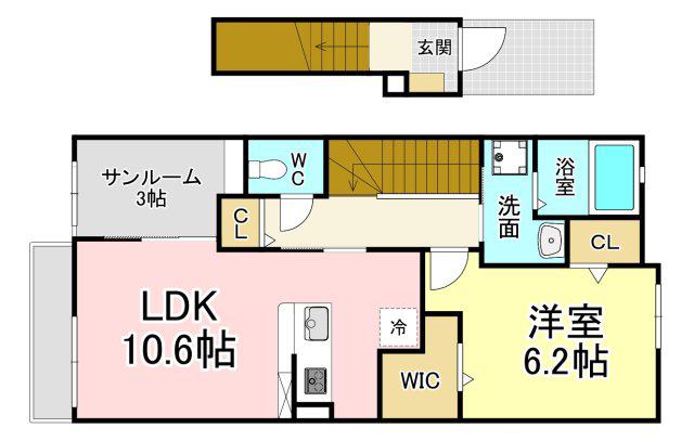 レディ・バグII(1LDK/2階)の間取り写真