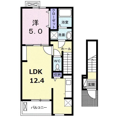 LATOURKAIZAWA I(1LDK/2階)の間取り写真