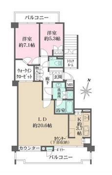 芦屋ソルスティージュ(2LDK/1階)の間取り写真