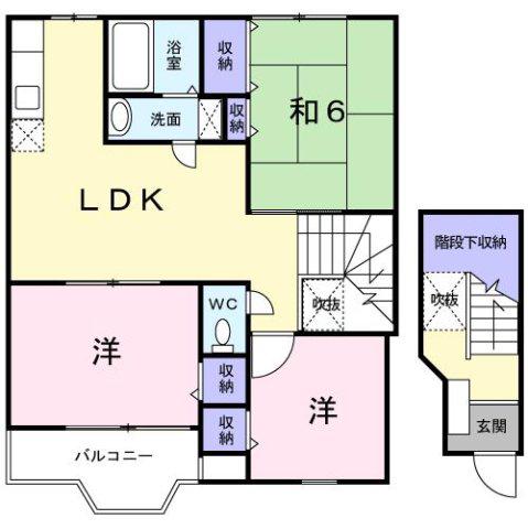 ヒューマンビレッジA棟(3LDK/2階)の間取り写真