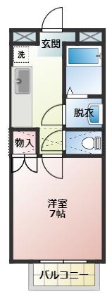 ニューリバティ青島II(1K/1階)の間取り写真