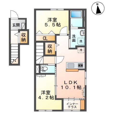 ソランジュ(2LDK/2階)の間取り写真