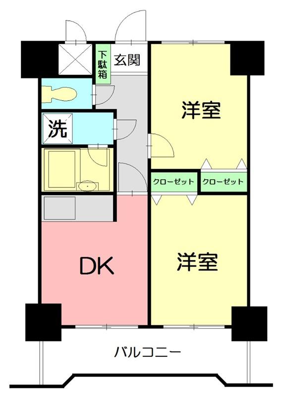 ライオンズプラザ海老名(2DK/9階)の間取り写真