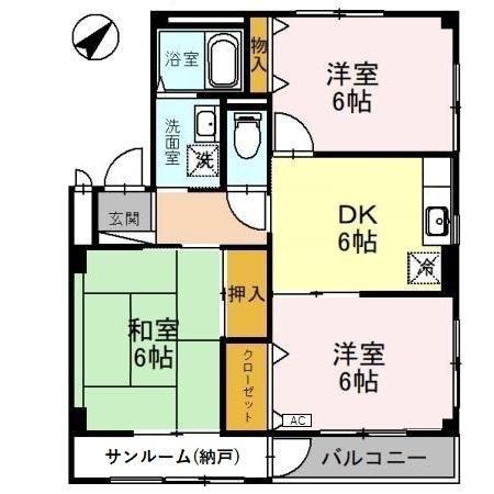 アネックス(3DK/2階)の間取り写真