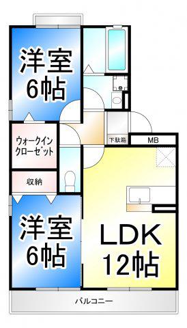ジエンティール(2LDK/3階)の間取り写真