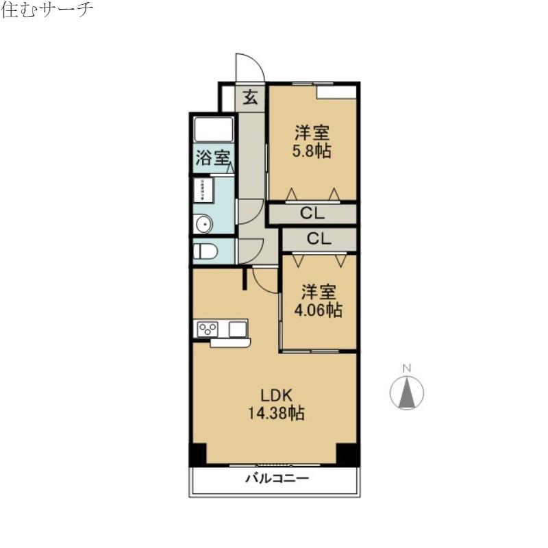 S-FORT四日市 ARCAM(2LDK/5階)の間取り写真